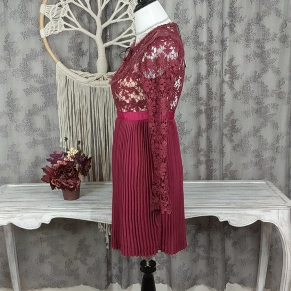 Romeo and Juliet Couture berry pleated lace dress - Picture 5 of 16